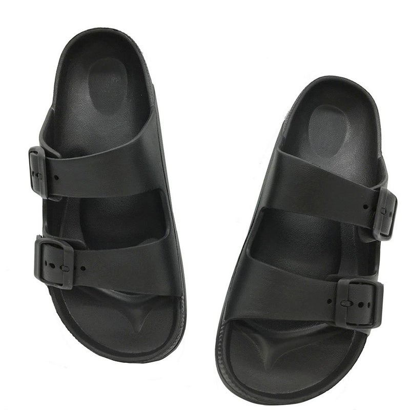 FUNKYMONKEY Men's Comfort Slides Double Buckle Adjustable EVA Flat Sandals (9 M US, Black/SPK) - Image 5